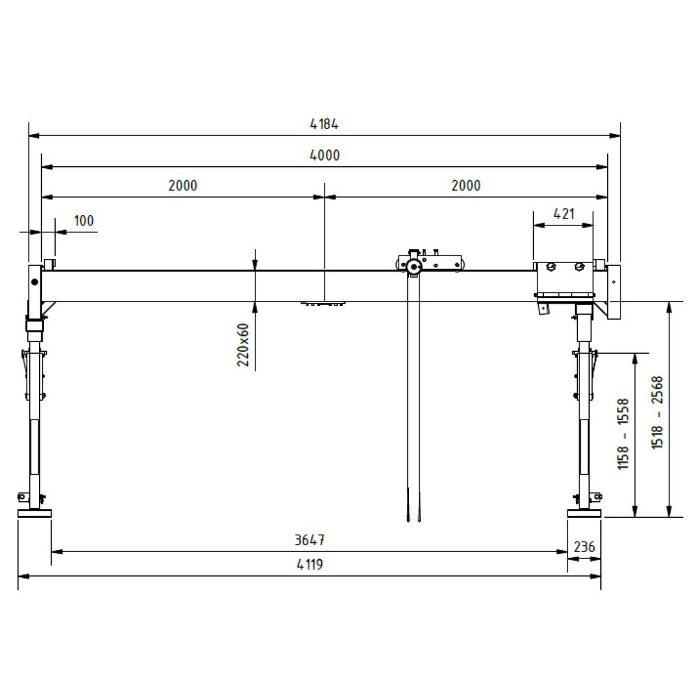 Produktabbildung Nr. 6: SCHILLING Alu-Portalkran mit teilbarem Doppelträger, Einhängepunkt 1.785-2.835 mm, Länge 4.000 mm, TK 1.000 kg
