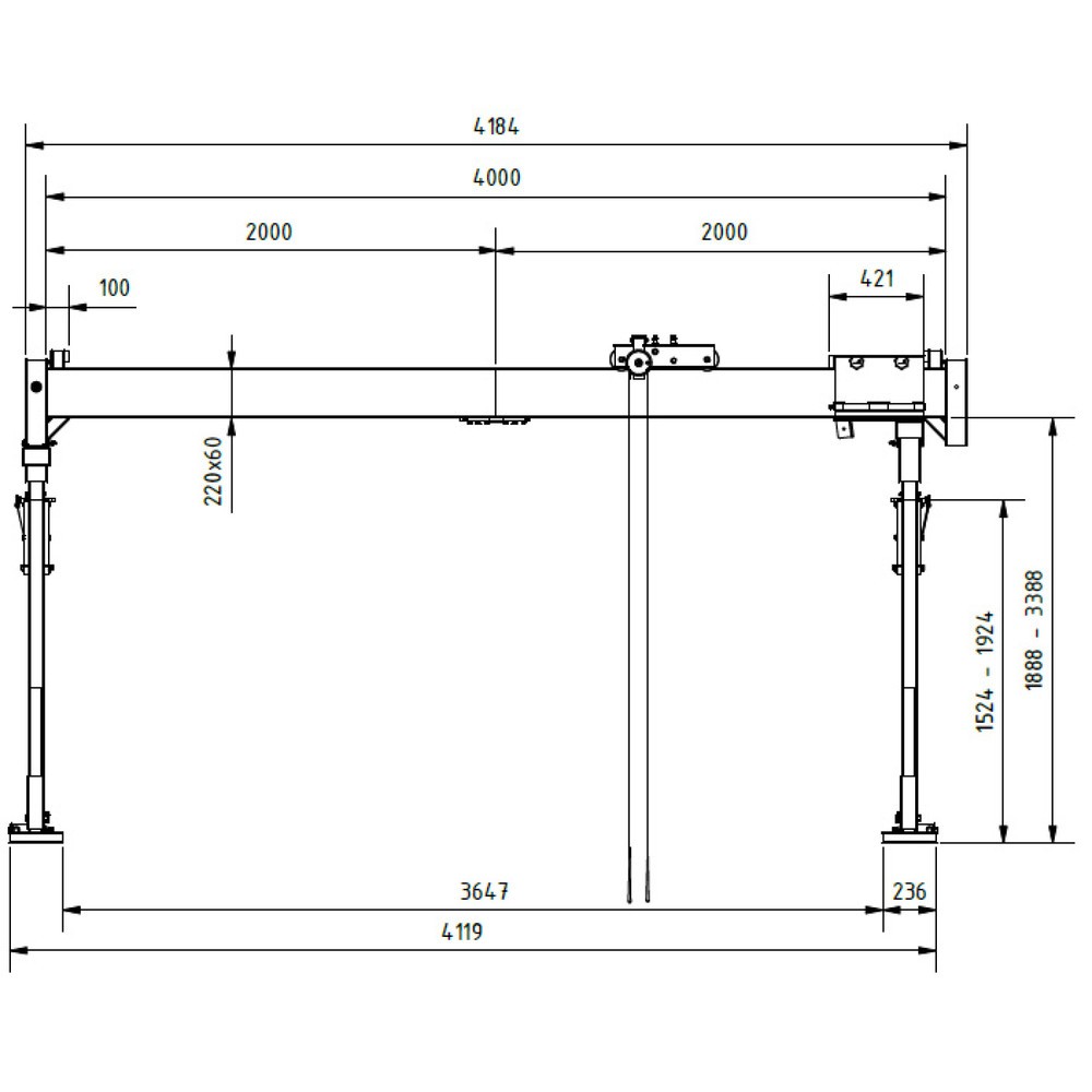 Produktabbildung Nr. 6: SCHILLING Alu-Portalkran mit teilbarem Doppelträger, Einhängepunkt 2.155-3.655 mm, Länge 4.000 mm, TK 1.000 kg
