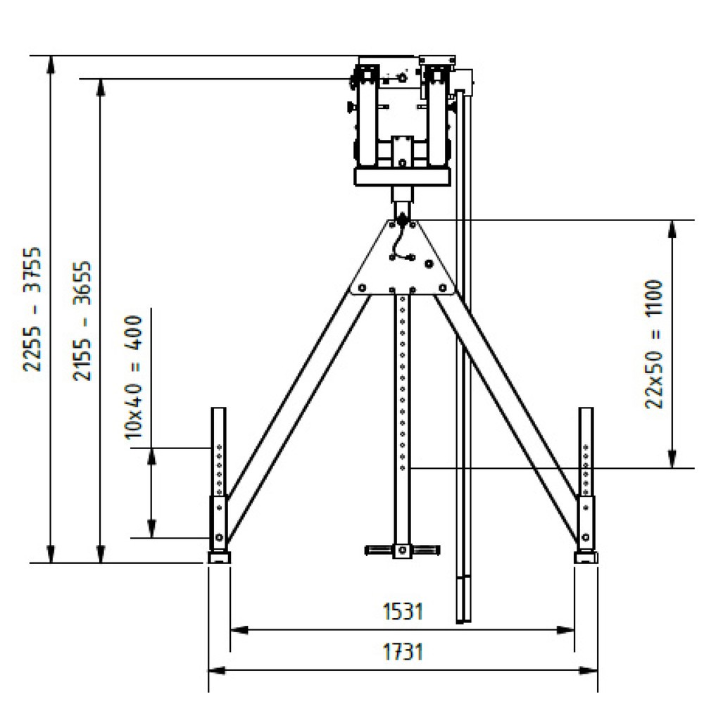 Produktabbildung Nr. 7: SCHILLING Alu-Portalkran mit teilbarem Doppelträger, Einhängepunkt 2.155-3.655 mm, Länge 4.000 mm, TK 1.000 kg