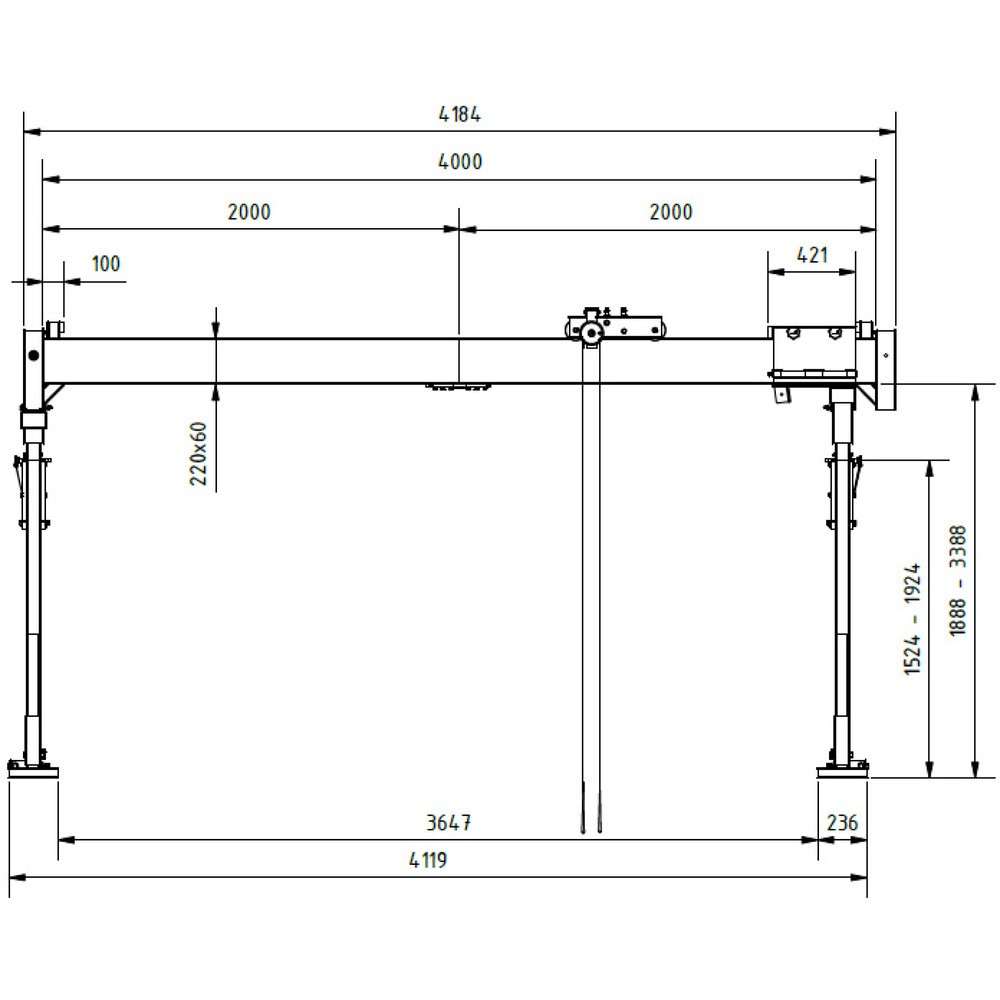 Produktabbildung Nr. 6: SCHILLING Alu-Portalkran mit teilbarem Doppelträger, Einhängepunkt 2.155-3.655 mm, Länge 4.000 mm, TK 1.500 kg
