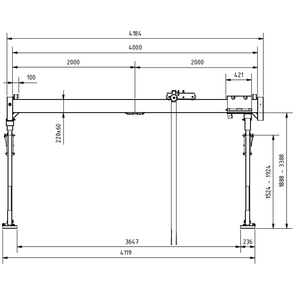 Produktabbildung Nr. 2: SCHILLING Alu-Portalkran mit teilbarem Doppelträger, Einhängepunkt 2245-3395 mm, Länge 4000 mm, TK 1500 kg