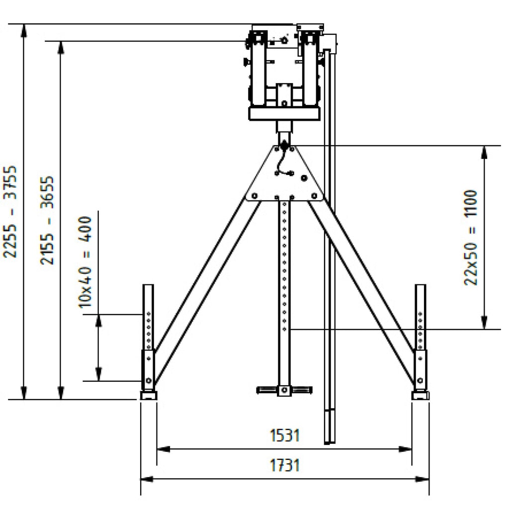 Produktabbildung Nr. 3: SCHILLING Alu-Portalkran mit teilbarem Doppelträger, Einhängepunkt 2245-3395 mm, Länge 4000 mm, TK 1500 kg