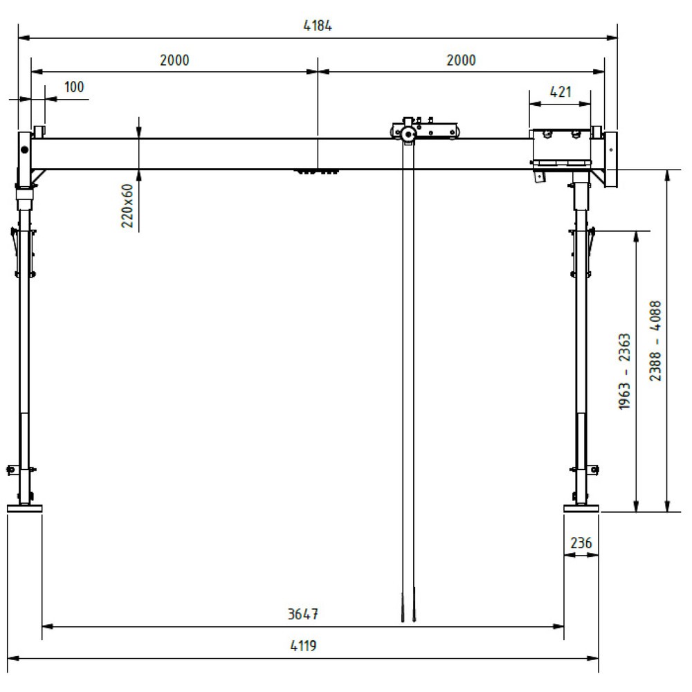 Produktabbildung Nr. 6: SCHILLING Alu-Portalkran mit teilbarem Doppelträger, Einhängepunkt 2.655-4.355 mm, Länge 4.000 mm, TK 1.000 kg