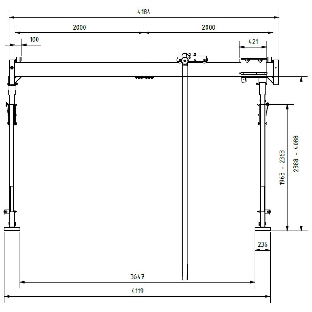 Produktabbildung Nr. 6: SCHILLING Alu-Portalkran mit teilbarem Doppelträger, Einhängepunkt 2.655-4.355 mm, Länge 4.000 mm, TK 1.500 kg
