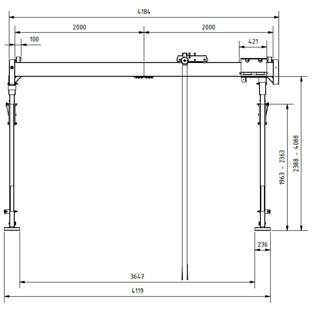 Produktabbildung Nr. 2: SCHILLING Alu-Portalkran mit teilbarem Doppelträger, Einhängepunkt 2787-4337 mm, Länge 4000 mm, TK 1500 kg