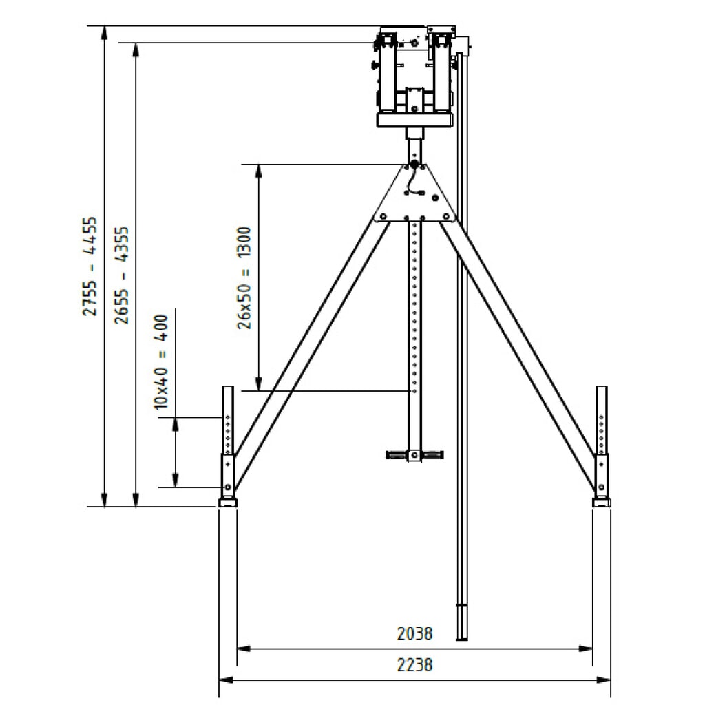SCHILLING Alu-Portalkran mit teilbarem Doppelträger, Einhängepunkt 2787-4337 mm, Länge 4000 mm, TK 1500 kg Produktabbildung Nr. 3: SCHILLING Alu-Portalkran mit teilbarem Doppelträger, Einhängepunkt 2787-4337 mm, Länge 4000 mm, TK 1500 kg