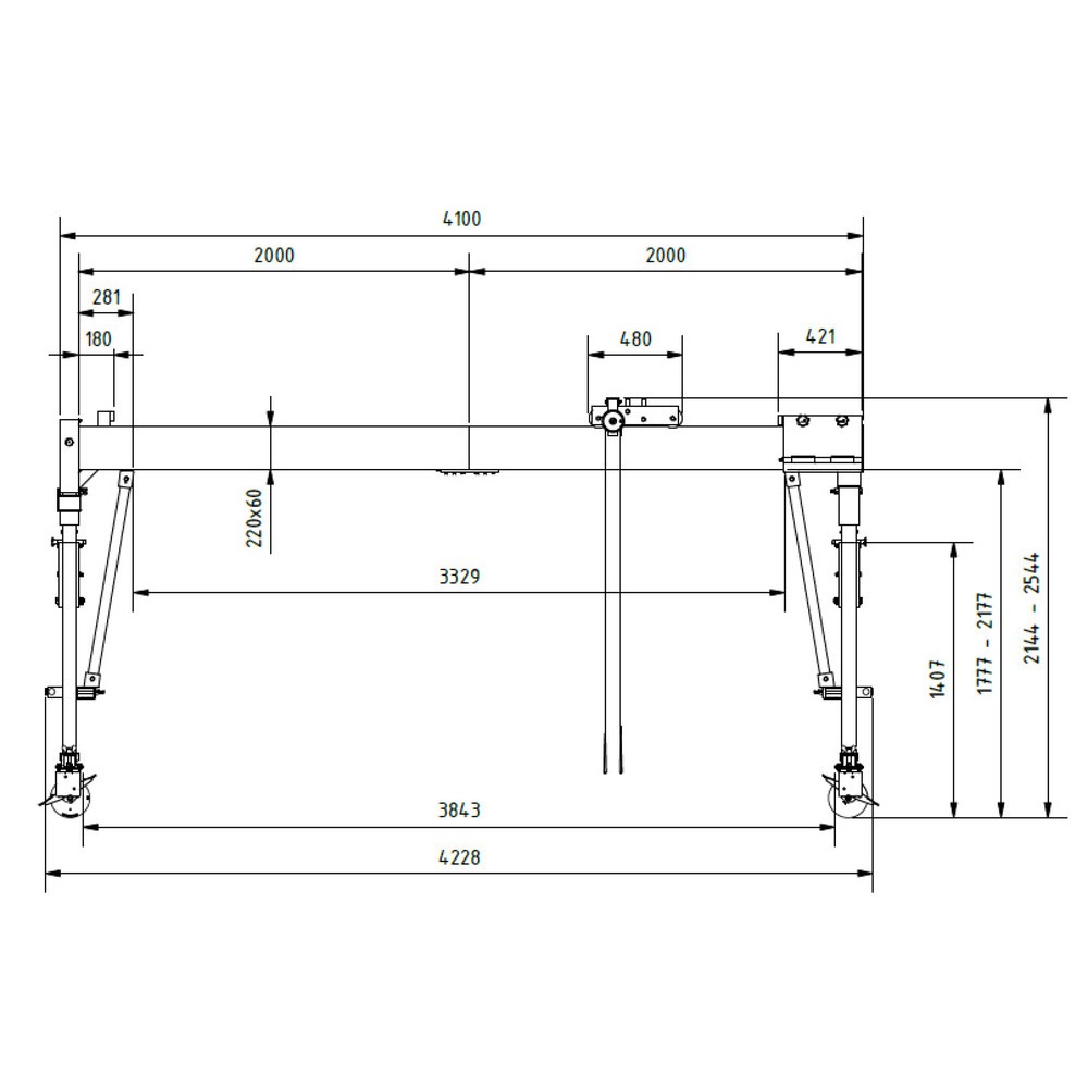 Produktabbildung Nr. 8: SCHILLING Alu-Portalkran mit teilbarem Doppelträger, verfahrbar, Einhängepunkt 2.044-2.444 mm, Länge 4.000 mm, TK 1.000 kg