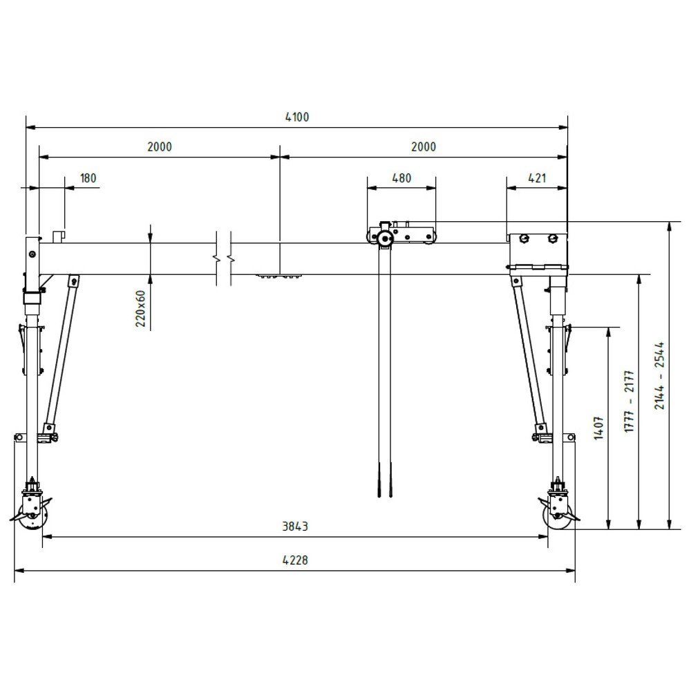 Produktabbildung Nr. 8: SCHILLING Alu-Portalkran mit teilbarem Doppelträger, verfahrbar, Einhängepunkt 2.044-2.444 mm, Länge 4.000 mm, TK 1.500 kg