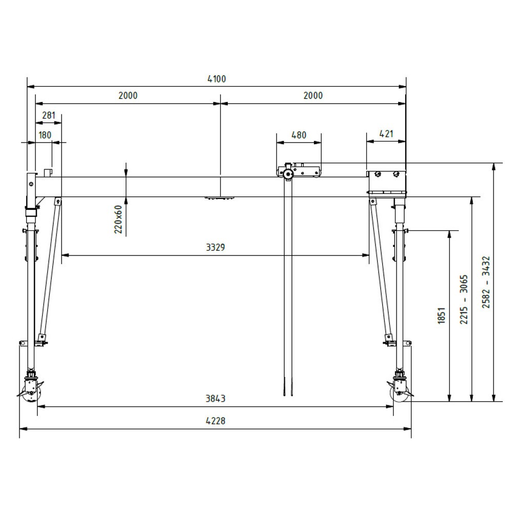Produktabbildung Nr. 7: SCHILLING Alu-Portalkran mit teilbarem Doppelträger, verfahrbar, Einhängepunkt 2.482-3.332 mm, Länge 4.000 mm, TK 1.000 kg