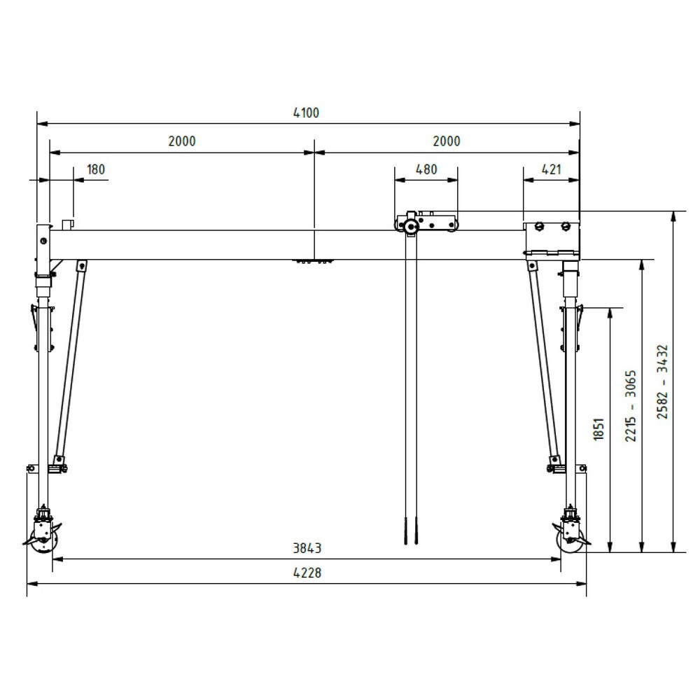 Produktabbildung Nr. 7: SCHILLING Alu-Portalkran mit teilbarem Doppelträger, verfahrbar, Einhängepunkt 2.482-3.332 mm, Länge 4.000 mm, TK 1.500 kg