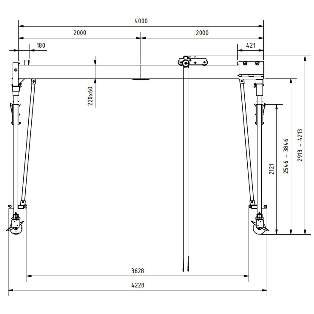 Produktabbildung Nr. 7: SCHILLING Alu-Portalkran mit teilbarem Doppelträger, verfahrbar, Einhängepunkt 2.813-4.113 mm, Länge 4.000 mm, TK 1.000 kg