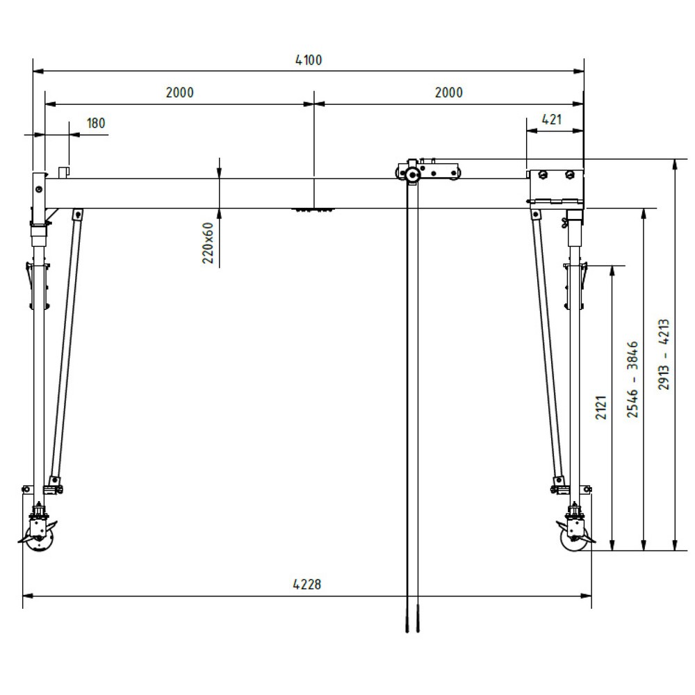 Produktabbildung Nr. 7: SCHILLING Alu-Portalkran mit teilbarem Doppelträger, verfahrbar, Einhängepunkt 2.813-4.113 mm, Länge 4.000 mm, TK 1.500 kg