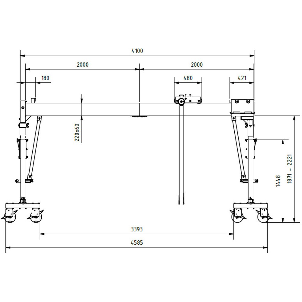 Produktabbildung Nr. 7: SCHILLING Alu-Portalkran mit teilbarem Doppelträger, verfahrbar, Einhängepunkt 2.138-2.488 mm, Länge 4.000 mm, TK 2.000 kg
