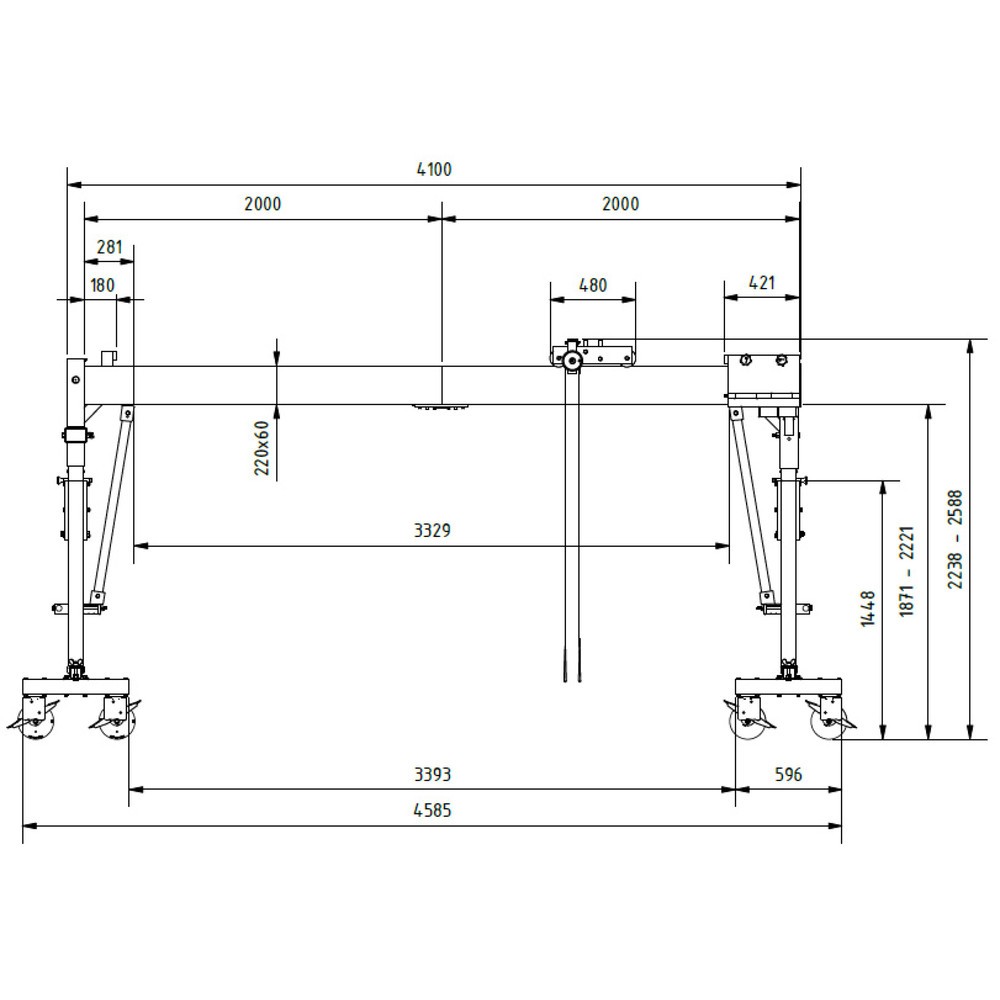 Produktabbildung Nr. 7: SCHILLING Alu-Portalkran mit teilbarem Doppelträger, verfahrbar, Einhängepunkt 2.138-2.488 mm, Länge 4.000 mm, TK 3.000 kg