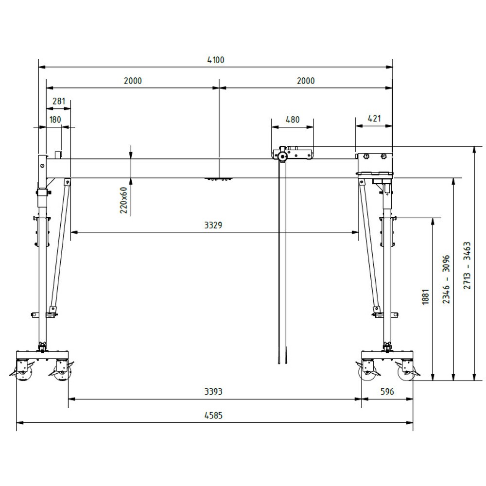 Produktabbildung Nr. 7: SCHILLING Alu-Portalkran mit teilbarem Doppelträger, verfahrbar, Einhängepunkt 2.613-3.363 mm, Länge 4.000 mm, TK 3.000 kg