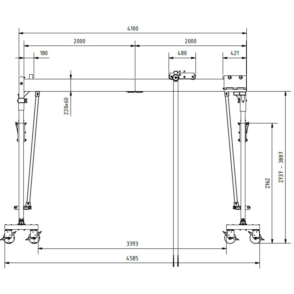 Produktabbildung Nr. 7: SCHILLING Alu-Portalkran mit teilbarem Doppelträger, verfahrbar, Einhängepunkt 3.003-4.153 mm, Länge 4.000 mm, TK 2.000 kg