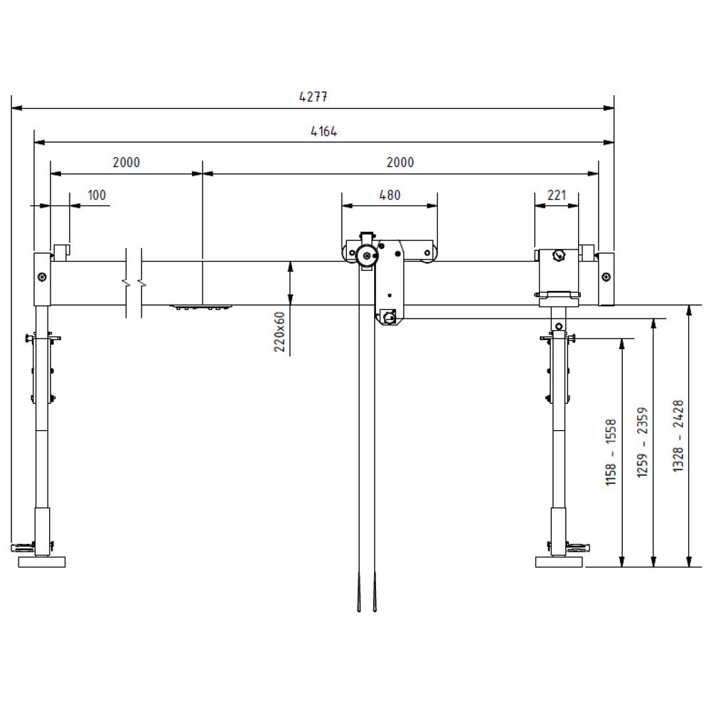 Produktabbildung Nr. 3: SCHILLING Alu-Portalkran mit teilbarem Träger, Einhängepunkt 1.259-2.359 mm, Länge 4.000 mm, TK 1.500 kg