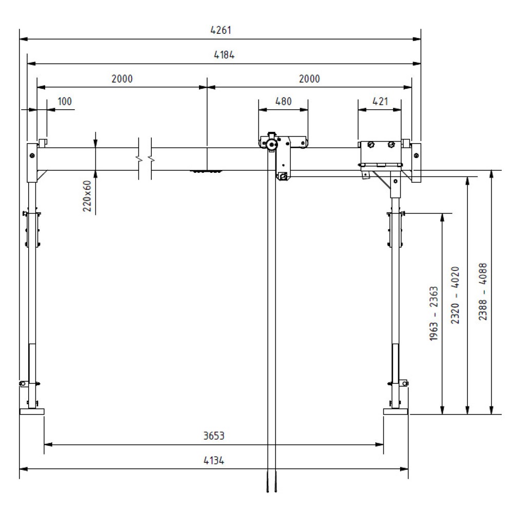 Produktabbildung Nr. 3: SCHILLING Alu-Portalkran mit teilbarem Träger, Einhängepunkt 2.310-4.010 mm, Länge 4.000 mm, TK 1.500 kg
