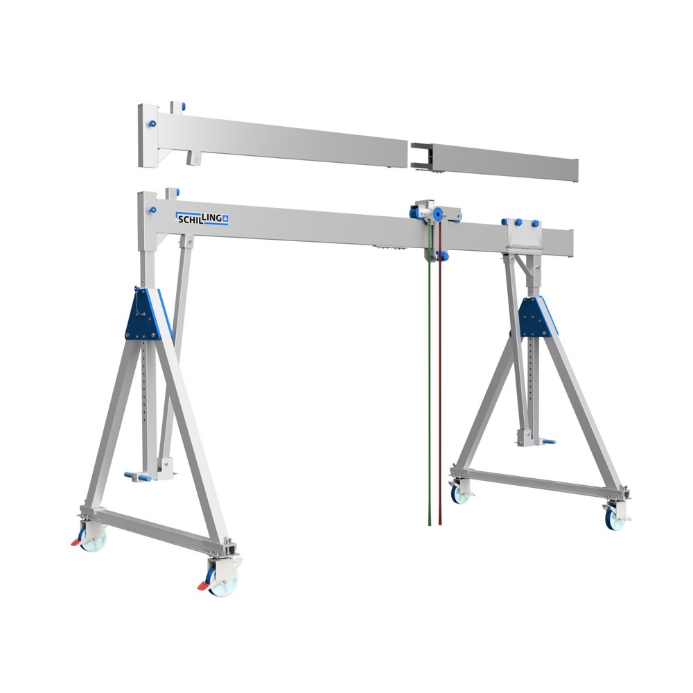 Produktabbildung: SCHILLING Alu-Portalkran mit teilbarem Träger, verfahrbar, Einhängepunkt 1.699-2.099 mm, Länge 4.000 mm, TK 1.000 kg
