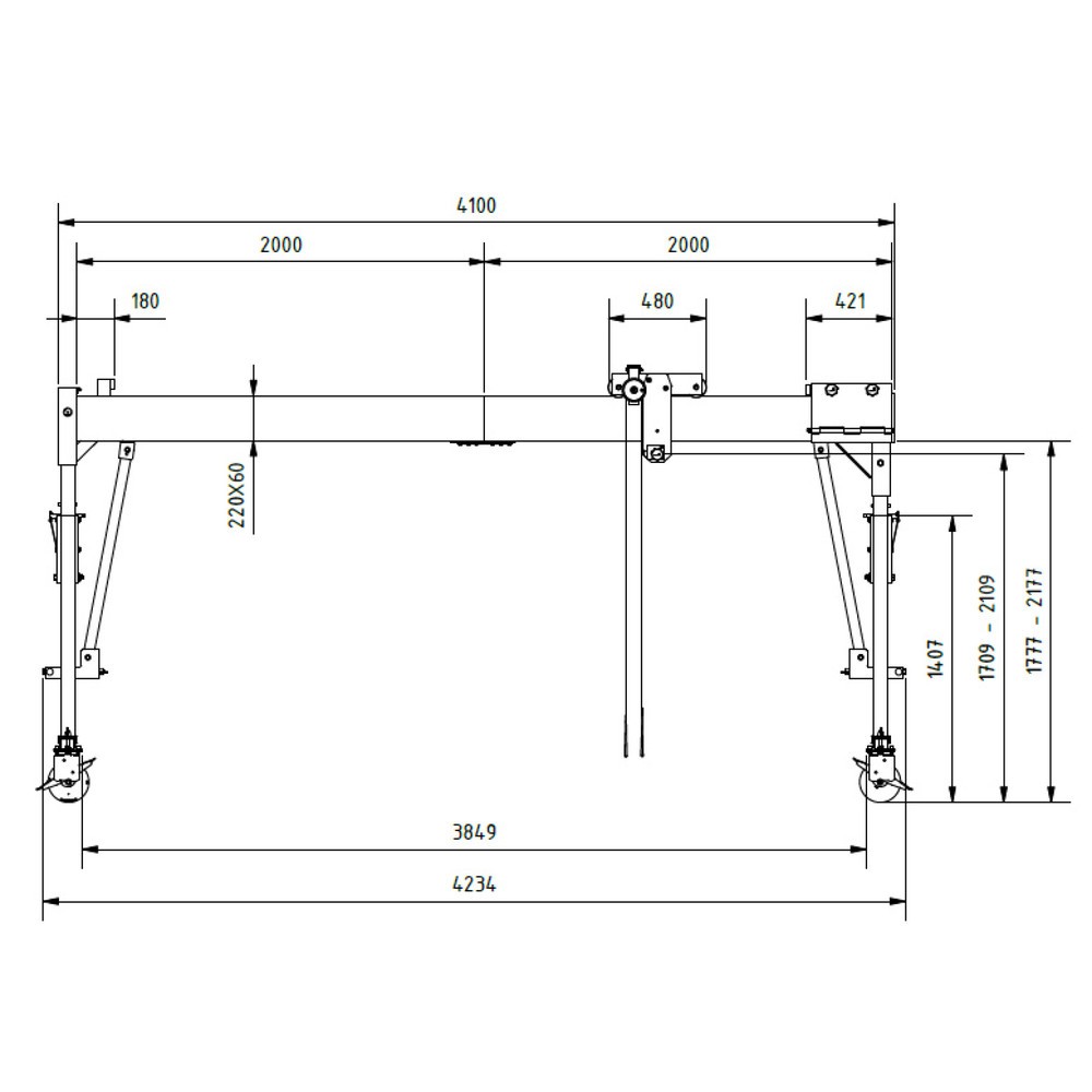 Produktabbildung Nr. 3: SCHILLING Alu-Portalkran mit teilbarem Träger, verfahrbar, Einhängepunkt 1.699-2.099 mm, Länge 4.000 mm, TK 1.000 kg