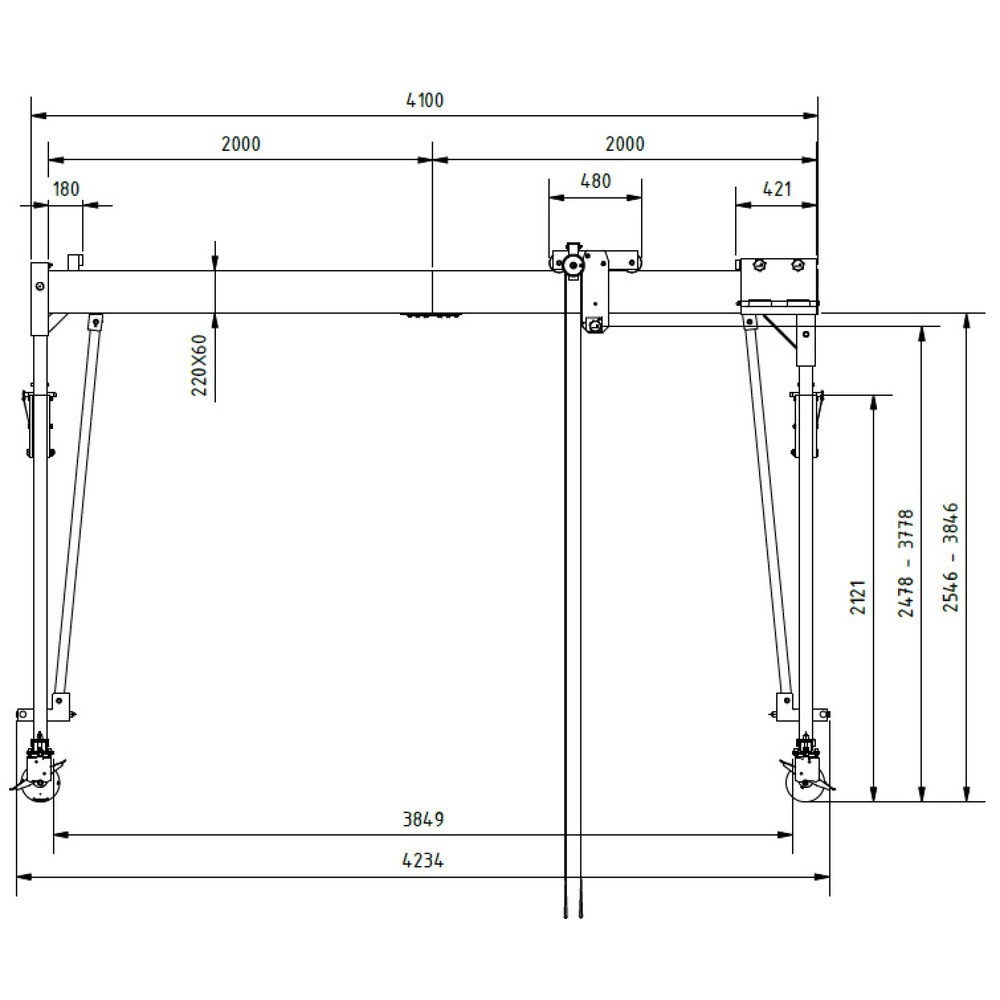 Produktabbildung Nr. 3: SCHILLING Alu-Portalkran mit teilbarem Träger, verfahrbar, Einhängepunkt 2.468-3.768 mm, Länge 4.000 mm, TK 1.500 kg