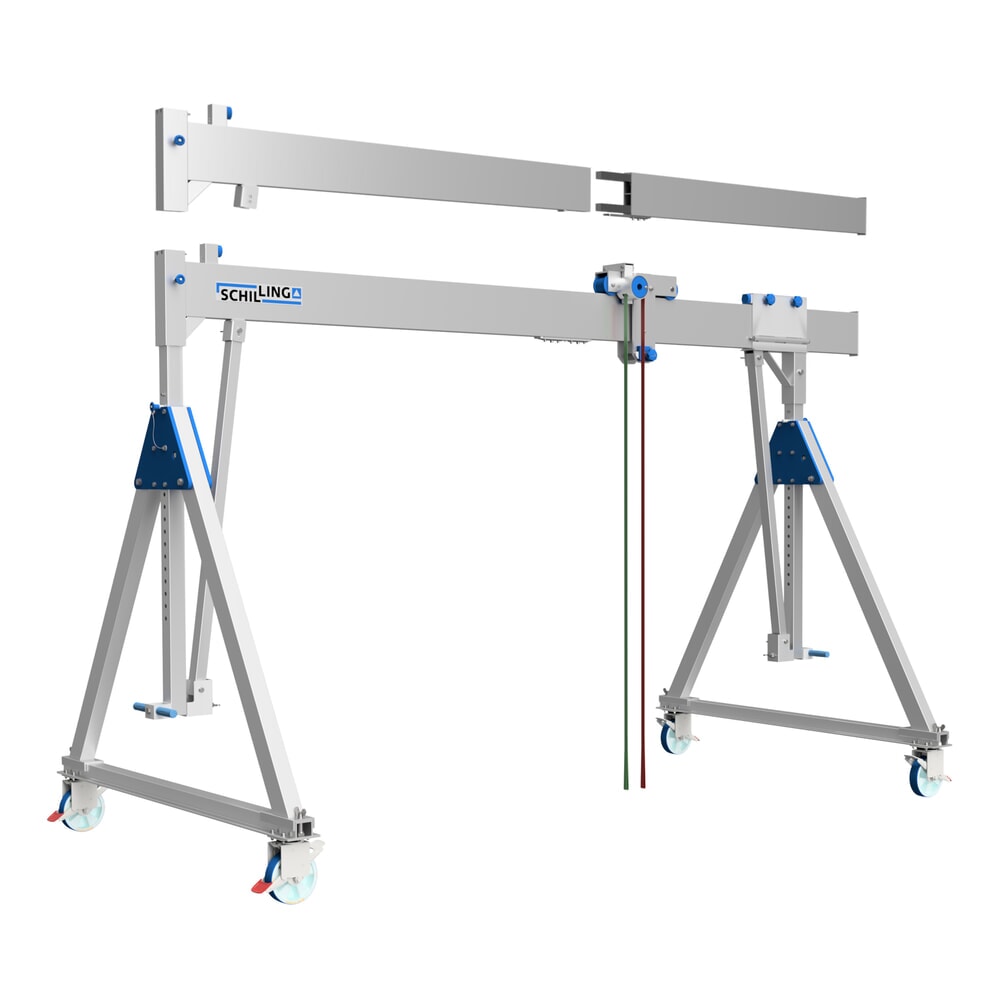Produktabbildung: SCHILLING Alu-Portalkran mit teilbarem Träger, verfahrbar, Einhängepunkt 1.699-2.099 mm, Länge 4.000 mm, TK 500 kg