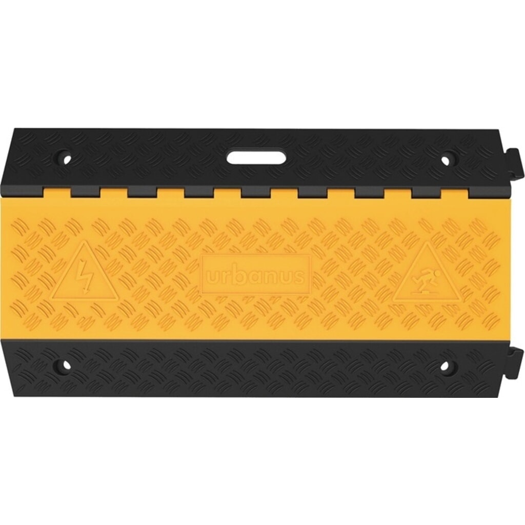 Schlauch- und Kabelbrücke, Gummi schwarz/gelb, L900xB500xH70mm, 3 Kanäle Produktabbildung: Schlauch- und Kabelbrücke, Gummi schwarz/gelb, L900xB500xH70mm, 3 Kanäle