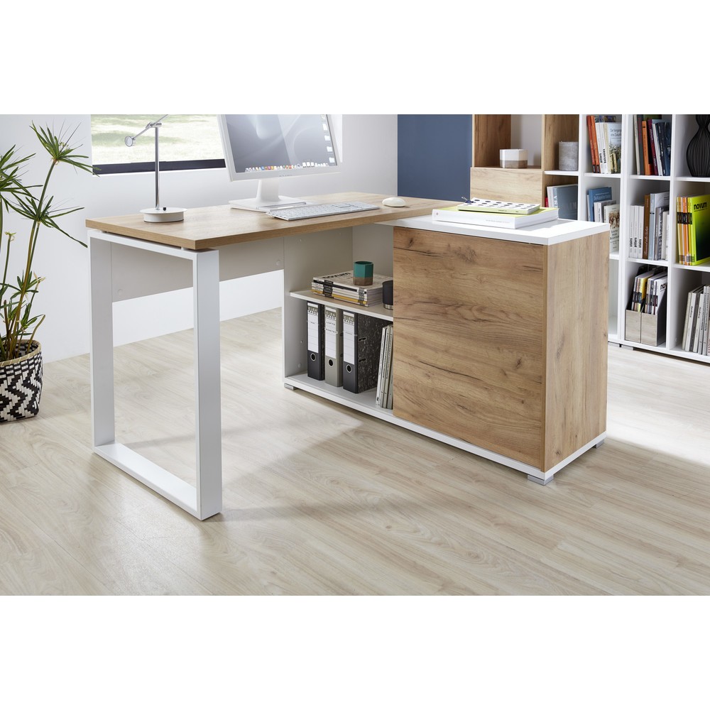 Produktabbildung Nr. 15: Winkelschreibtisch LIONI, Weiß/Navarra-Eiche-Nb.