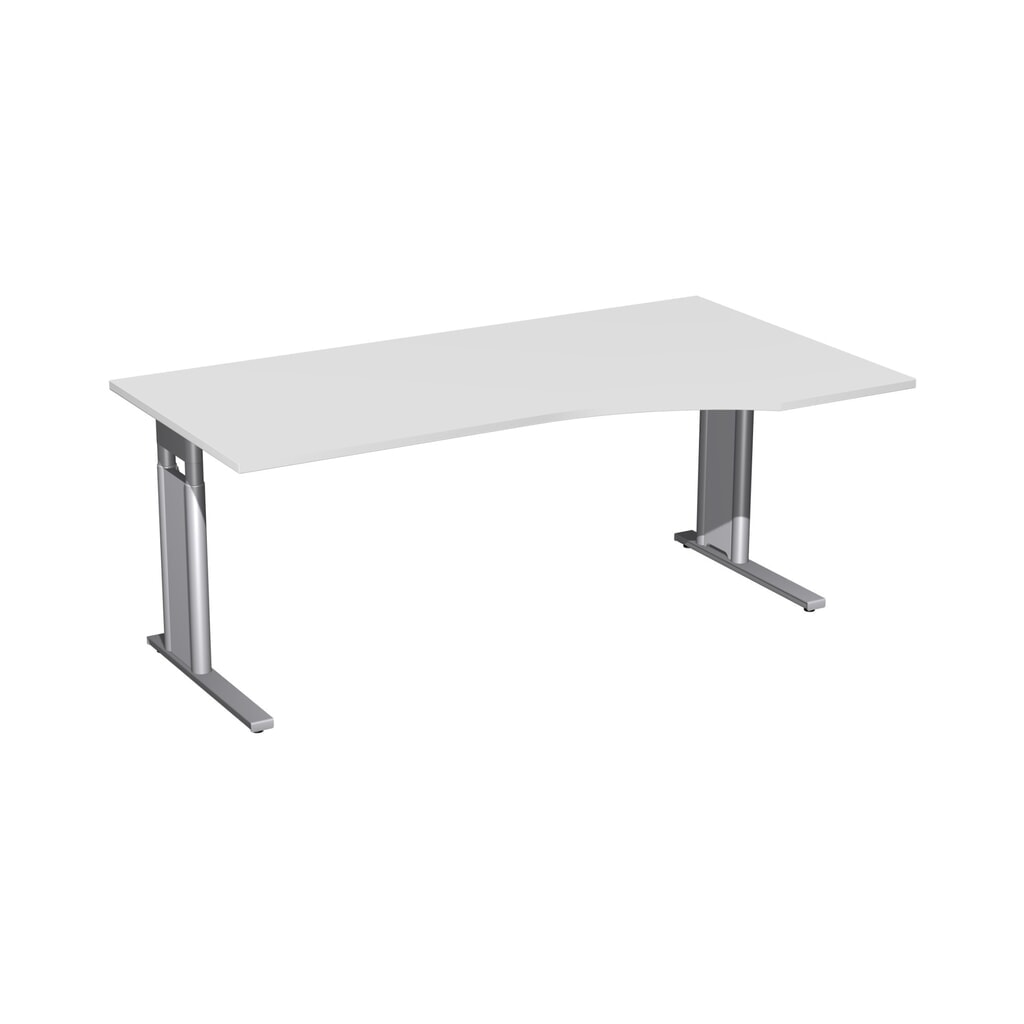 Geramöbel Manuell höhenverstellbarer Schreibtisch Profi, C-Fuß-Gestell, PC-Form-Tischplatte rechts, BxT 1.800 x 800/1.000 mm, lichtgrau Produktabbildung: Geramöbel Manuell höhenverstellbarer Schreibtisch Profi, C-Fuß-Gestell, PC-Form-Tischplatte rechts, BxT 1.800 x 800/1.000 mm, lichtgrau