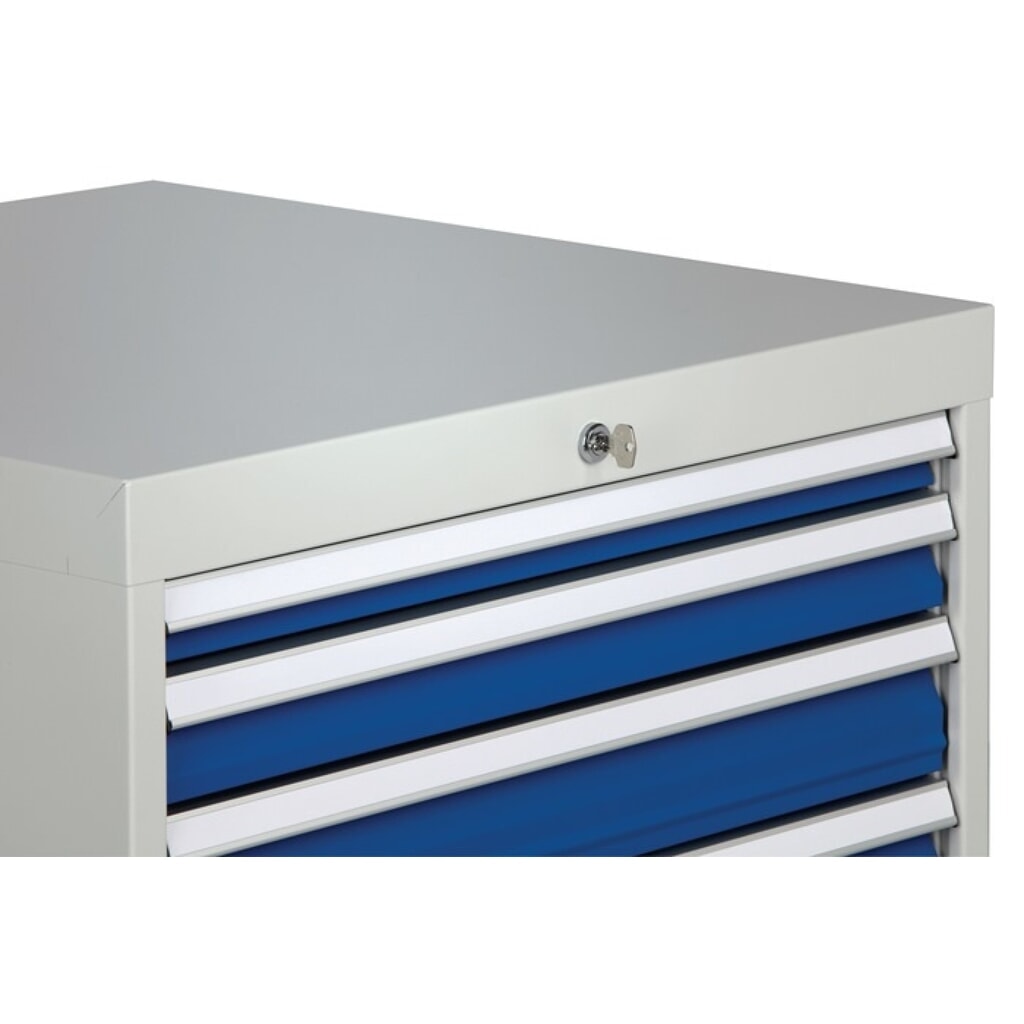 Schubladenschrank, lichtgrau/signalblau 7 Schubl., H1019xB705xT736mm, Vollauszug Produktabbildung Nr. 2: Schubladenschrank, lichtgrau/signalblau 7 Schubl., H1019xB705xT736mm, Vollauszug