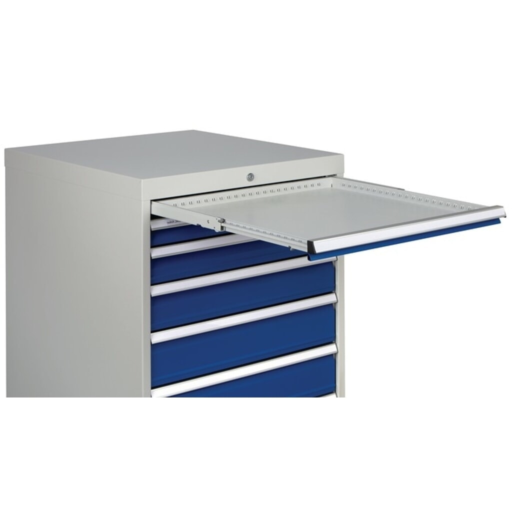 Schubladenschrank, lichtgrau/signalblau 7 Schubl., H1019xB705xT736mm, Vollauszug Produktabbildung Nr. 4: Schubladenschrank, lichtgrau/signalblau 7 Schubl., H1019xB705xT736mm, Vollauszug