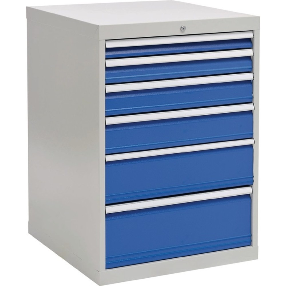 Produktabbildung: Schubladenschrank, lichtgrau/signalblau 6 Schubl., H1019xB705xT736mm, Vollauszug