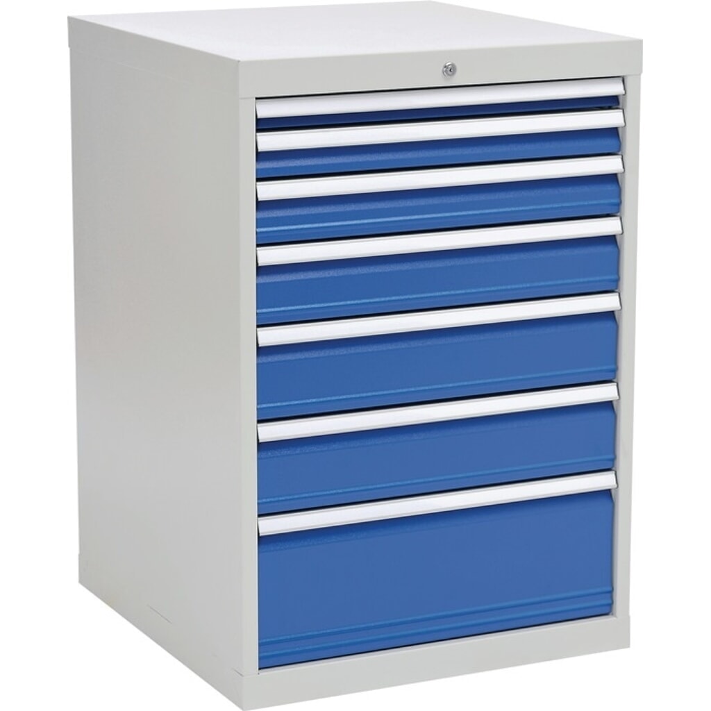Schubladenschrank, lichtgrau/signalblau 7 Schubl., H1019xB705xT736mm, Vollauszug Produktabbildung Nr. 1: Schubladenschrank, lichtgrau/signalblau 7 Schubl., H1019xB705xT736mm, Vollauszug