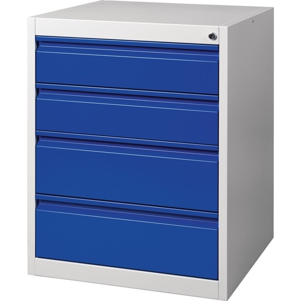 Produktabbildung: Schubladenschrank BK 600, grau/blau 4 Schubl., H800xB600xT600mm, Einfachauszug