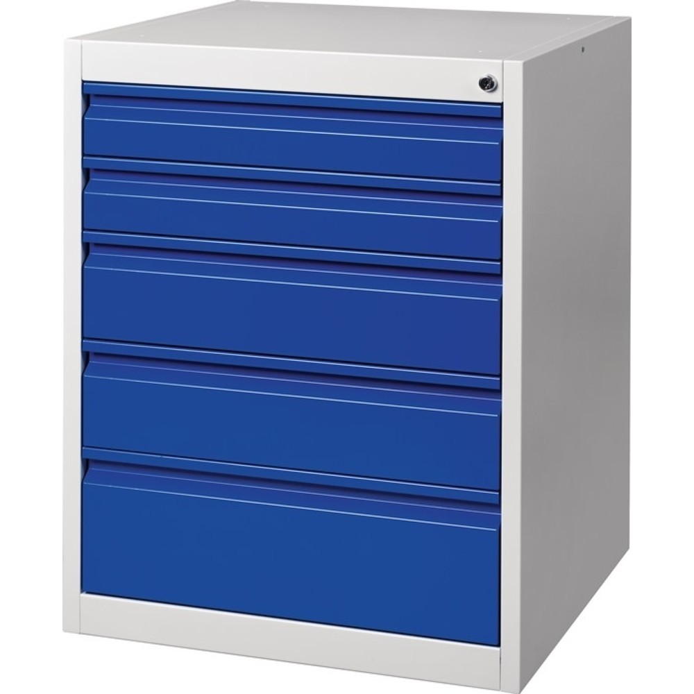 Produktabbildung: Schubladenschrank BK 600, grau/blau 5 Schubl., H800xB600xT600mm, Einfachauszug