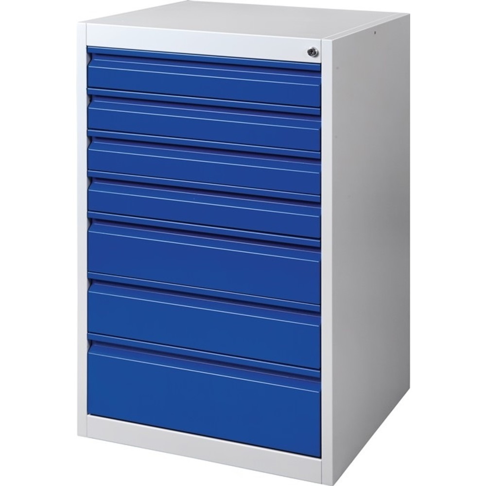 Produktabbildung: Schubladenschrank BK 600, grau/blau 7 Schubl., H1000xB600xT600mm, Einfachauszug
