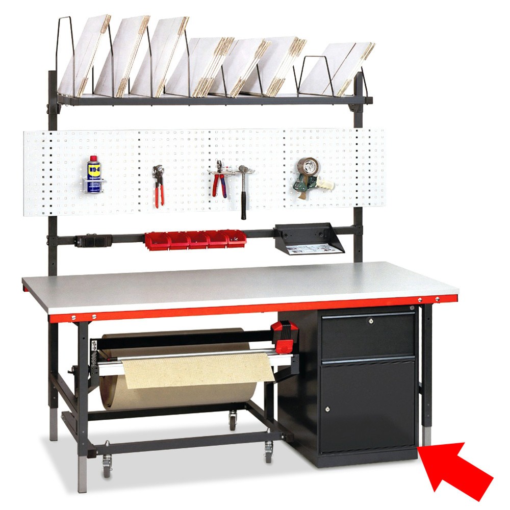 Produktabbildung: Schubladenschrank für Rocholz Packtisch-System, 1 Schublade, 1 Tür