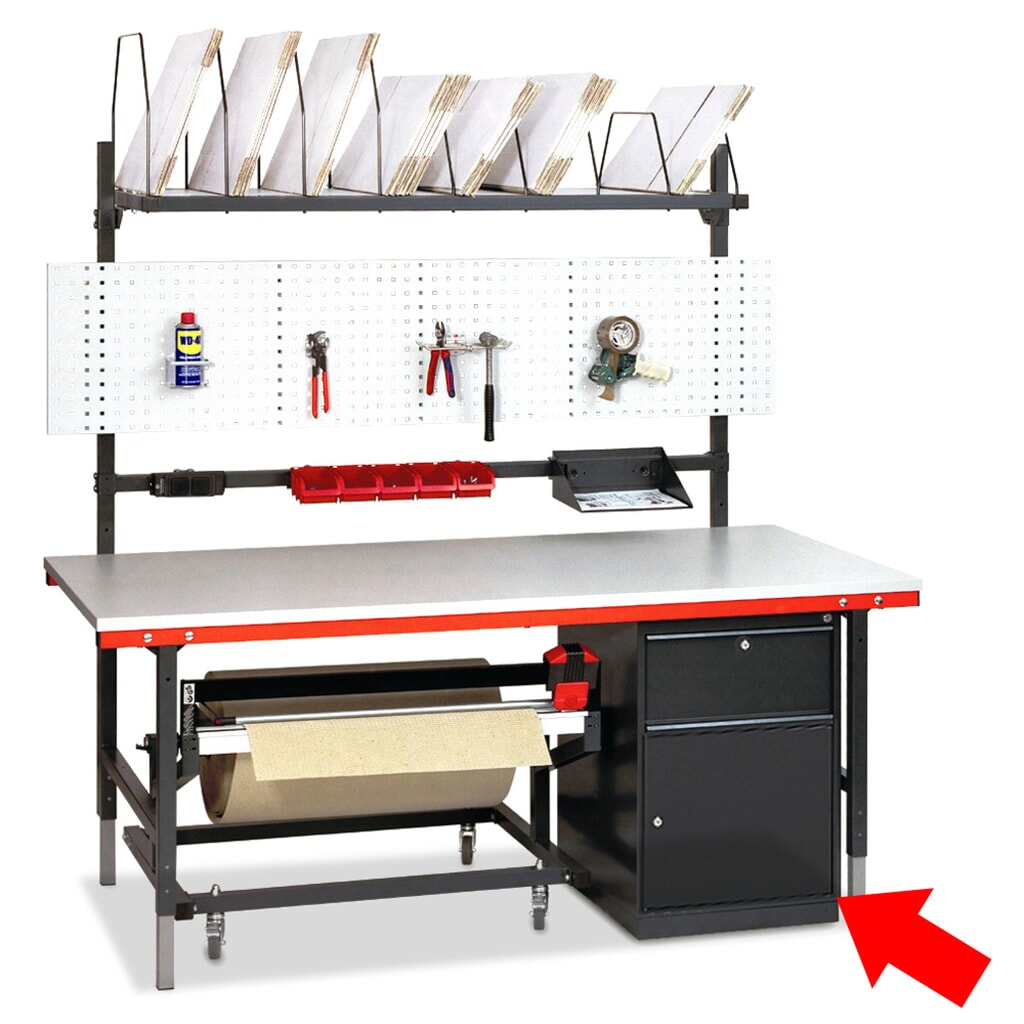 Schubladenschrank für Rocholz Packtisch-System, 1 Schublade, 1 Tür Produktabbildung: Schubladenschrank für Rocholz Packtisch-System, 1 Schublade, 1 Tür