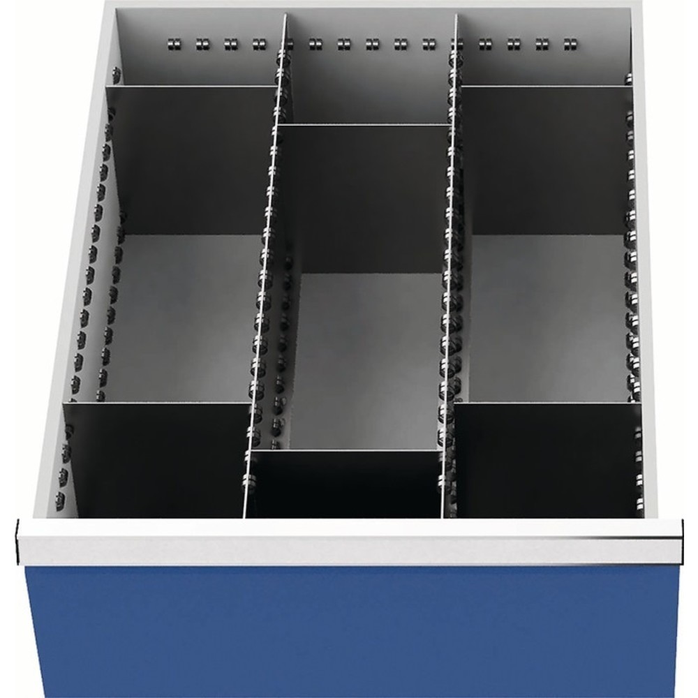 Produktabbildung: Schubladenunterteilungsmaterial, 2 Längs-/6 Querteiler, Fronthöhe 200 mm, Schubladenbreite 450 mm