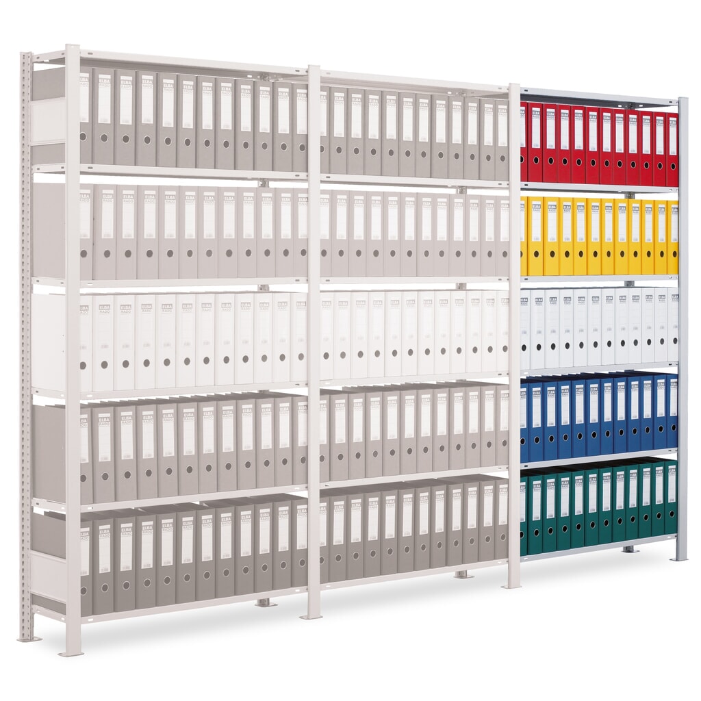 SCHULTE Aktenregal AF, einseitig, mit Endanschlägen, FL 85 kg, HxBxT 2.500 x 750 x 300 mm Produktabbildung: SCHULTE Aktenregal AF, einseitig, mit Endanschlägen, FL 85 kg, HxBxT 2.500 x 750 x 300 mm
