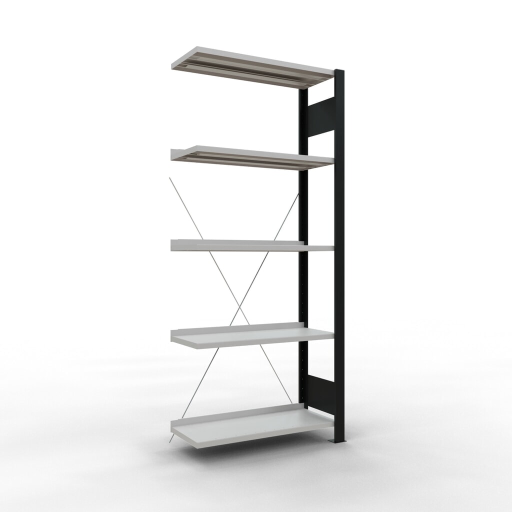 SCHULTE Aktenregal AF, einseitig, mit Endanschlägen, FL 85 kg, schwarz, HxBxT 1.800 x 750 x 300 mm Produktabbildung: SCHULTE Aktenregal AF, einseitig, mit Endanschlägen, FL 85 kg, schwarz, HxBxT 1.800 x 750 x 300 mm