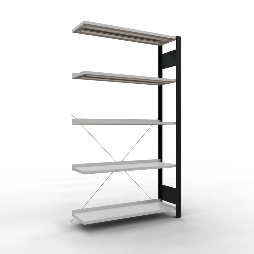 Produktabbildung: SCHULTE Aktenregal AF, einseitig, mit Endanschlägen, FL 85 kg, schwarz, HxBxT 1.800 x 1.000 x 300 mm