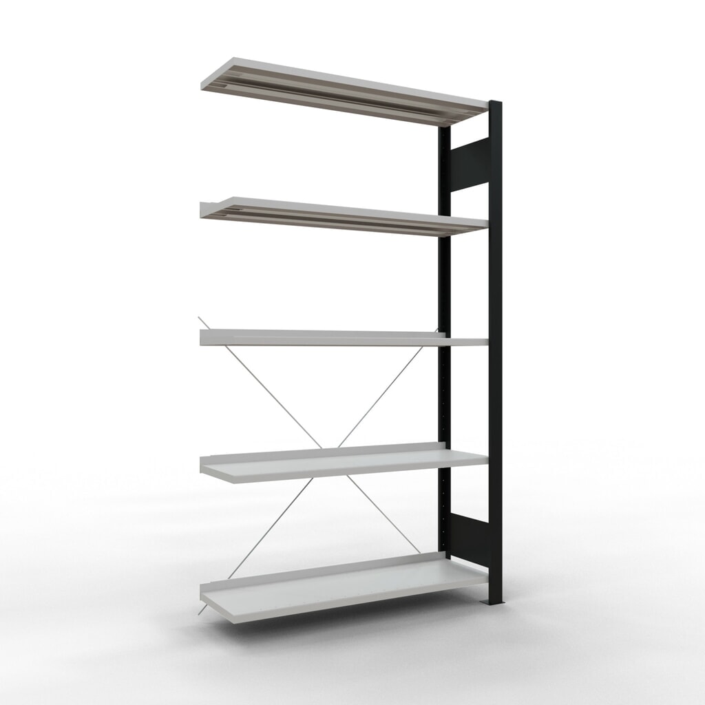 Produktabbildung: SCHULTE Aktenregal AF, einseitig, mit Endanschlägen, FL 85 kg, schwarz, HxBxT 1.800 x 1.000 x 300 mm