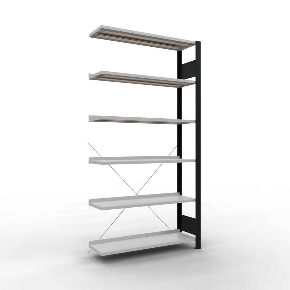 Produktabbildung: SCHULTE Aktenregal AF, einseitig, mit Endanschlägen, FL 85 kg, schwarz, HxBxT 2.000 x 1.000 x 300 mm