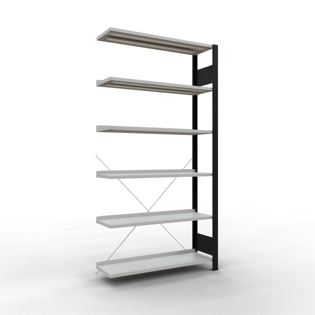 Produktabbildung: SCHULTE Aktenregal AF, einseitig, mit Endanschlägen, FL 85 kg, schwarz, HxBxT 2.000 x 1.000 x 300 mm