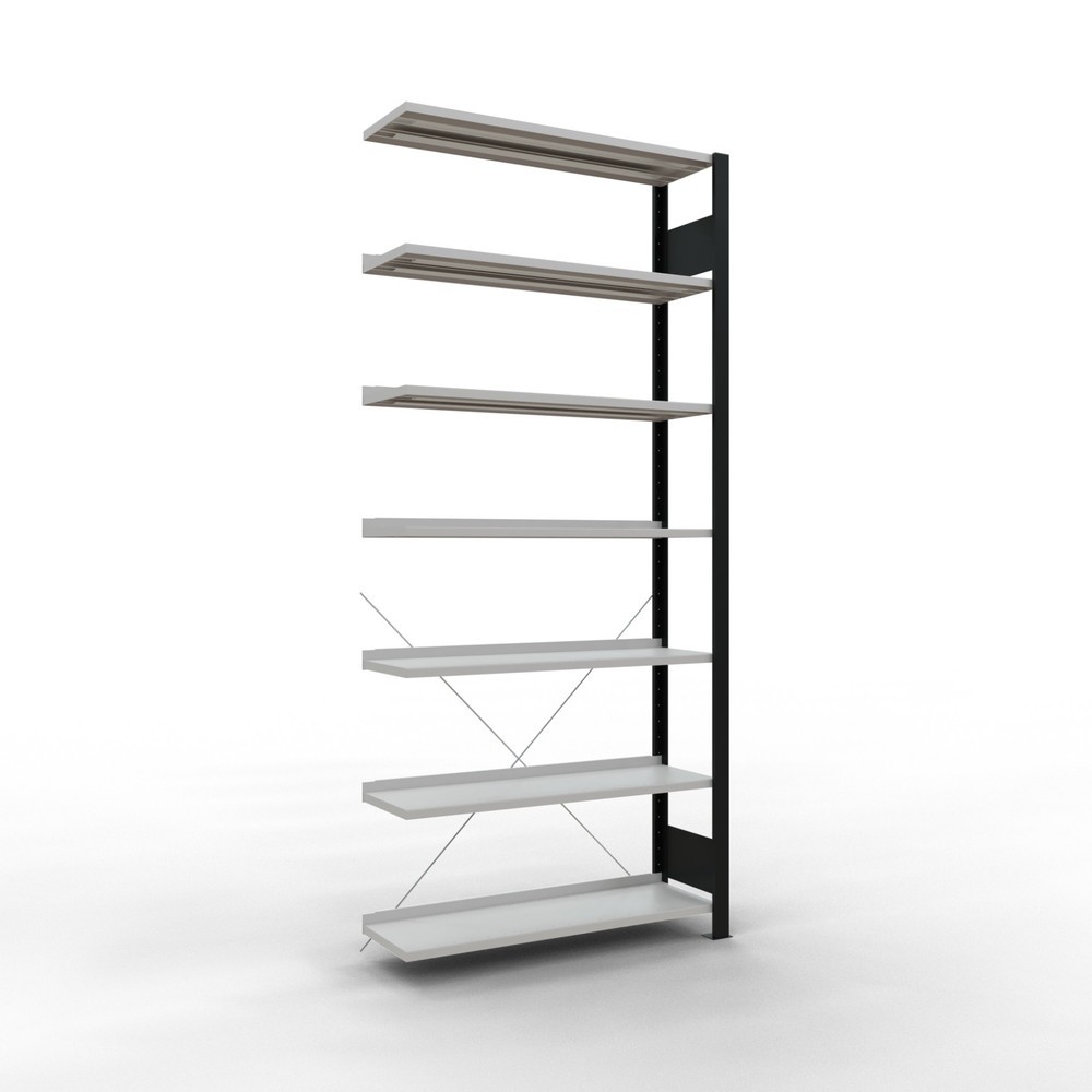 Produktabbildung: SCHULTE Aktenregal AF, einseitig, mit Endanschlägen, FL 85 kg, schwarz, HxBxT 2.300 x 1.000 x 300 mm