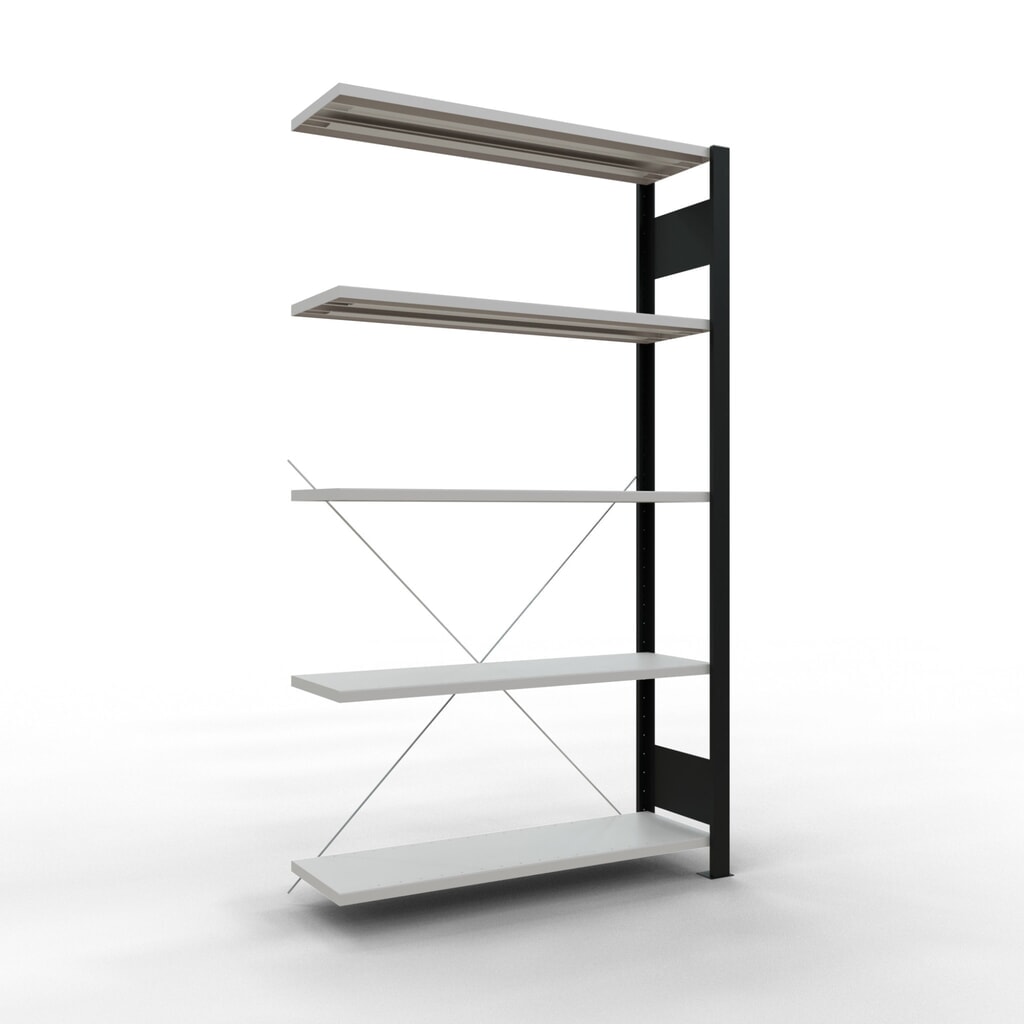 Produktabbildung: SCHULTE Aktenregal AF, einseitig, ohne Endanschläge, FL 85 kg, schwarz, HxBxT 1.800 x 1.000 x 300 mm