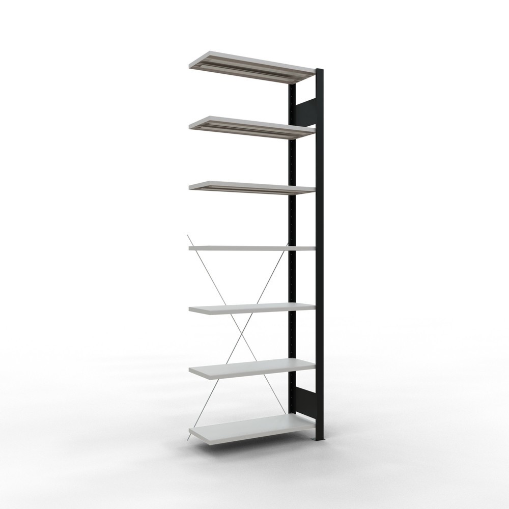 Produktabbildung: SCHULTE Aktenregal AF, einseitig, ohne Endanschläge, FL 85 kg, schwarz, HxBxT 2.300 x 750 x 300 mm