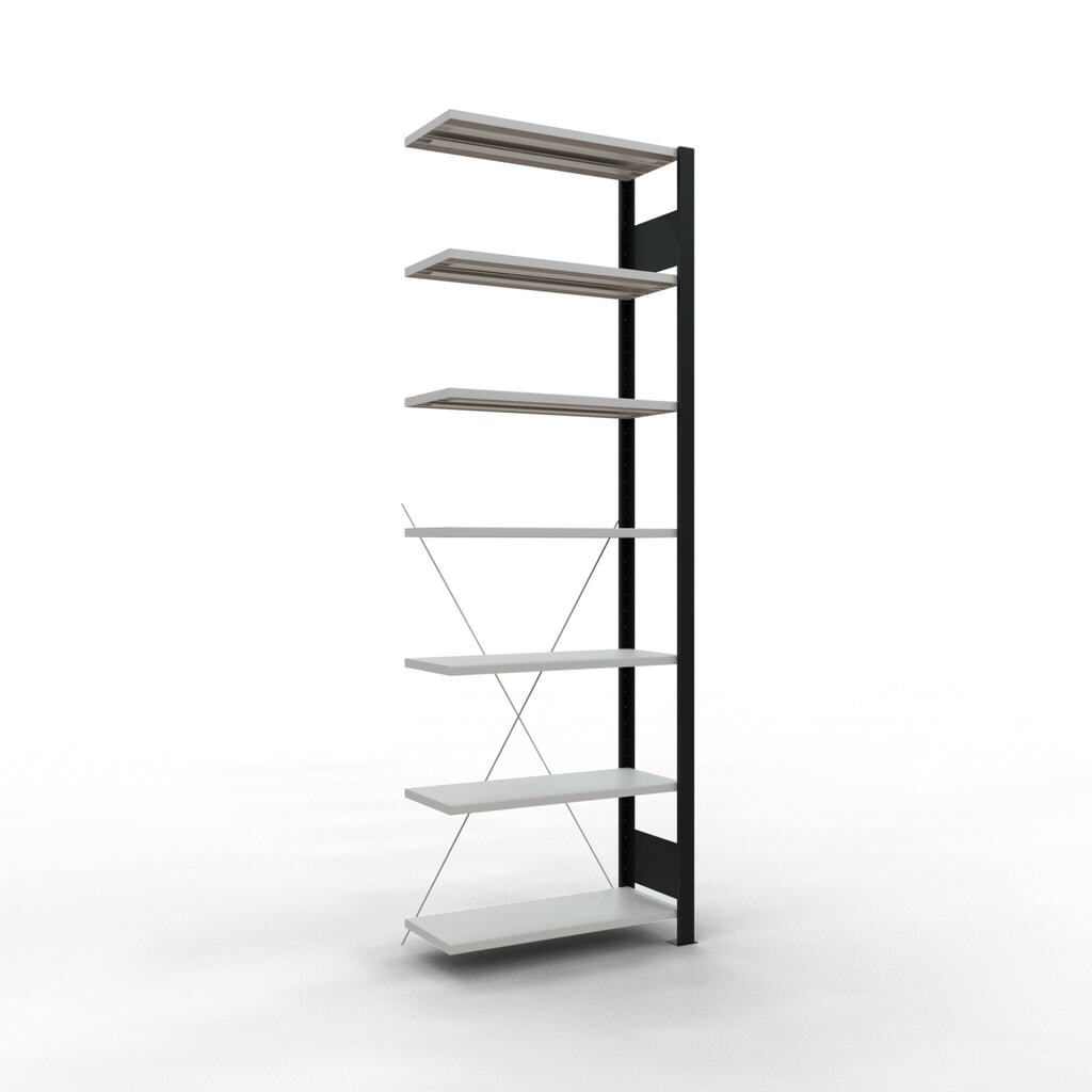 SCHULTE Aktenregal AF, einseitig, ohne Endanschläge, FL 85 kg, schwarz, HxBxT 2.300 x 750 x 300 mm Produktabbildung: SCHULTE Aktenregal AF, einseitig, ohne Endanschläge, FL 85 kg, schwarz, HxBxT 2.300 x 750 x 300 mm