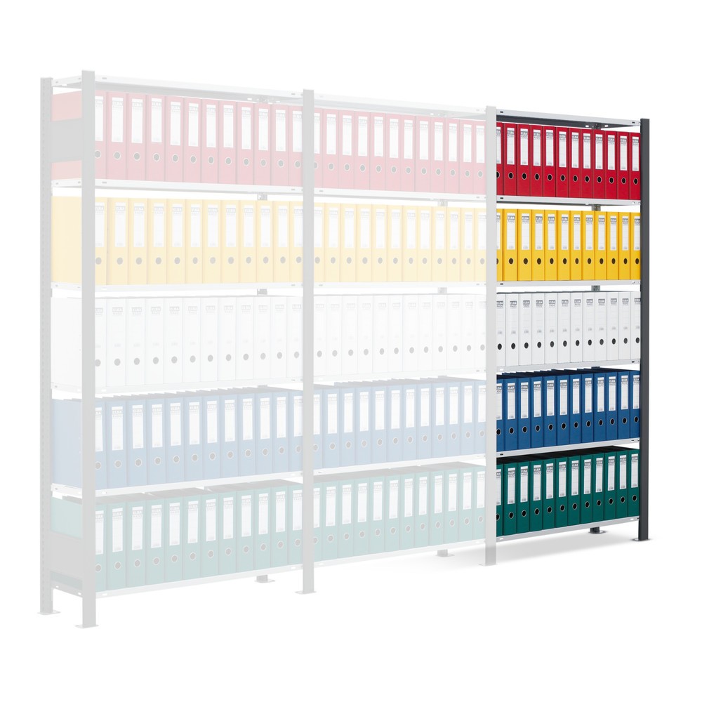Produktabbildung: SCHULTE Aktenregal AF, einseitig, ohne Endanschläge, FL 85 kg, schwarz, HxBxT 2.000 x 750 x 300 mm
